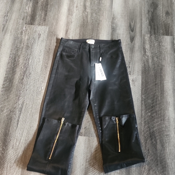 L'AGENCE Ginny High Rise Straight Leg Jeans Coated Noir Zipper Size 26 - Picture 6 of 6
